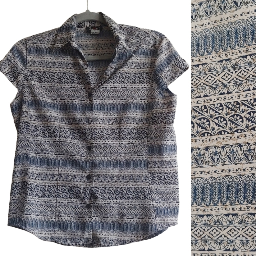 Stunt Boho Printed Button Down Women's Camp Shirt Small